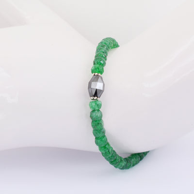 Certified 5 mm Emerald Gemstone Bracelet With Drum Shape Black Diamond Bead - ZeeDiamonds