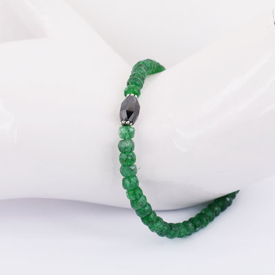 Certified 5 mm Emerald Gemstone Bracelet With Drum Shape Black Diamond Bead - ZeeDiamonds