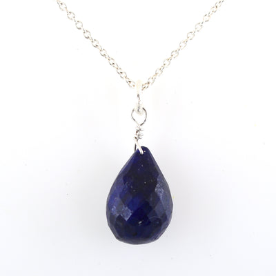 Drop Shape Blue Sapphire Briolite Necklace In 925 Sterling Silver! - ZeeDiamonds