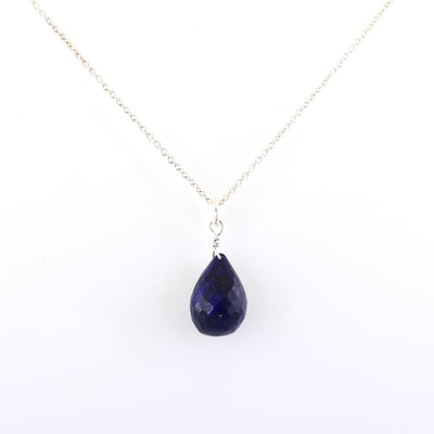 Drop Shape Blue Sapphire Briolite Necklace In 925 Sterling Silver! - ZeeDiamonds