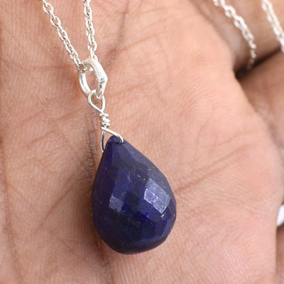 Drop Shape Blue Sapphire Briolite Necklace In 925 Sterling Silver! - ZeeDiamonds