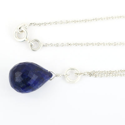 Drop Shape Blue Sapphire Briolite Necklace In 925 Sterling Silver! - ZeeDiamonds