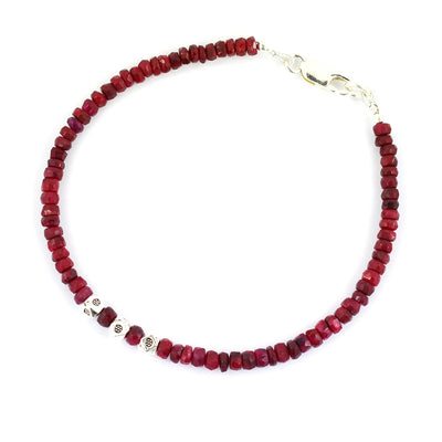 Certified 4-5 mm Ruby Gemstone Bracelet with Designer Silver Beads - ZeeDiamonds