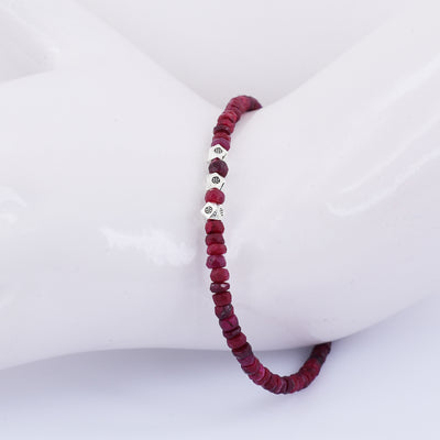 Certified 4-5 mm Ruby Gemstone Bracelet with Designer Silver Beads - ZeeDiamonds