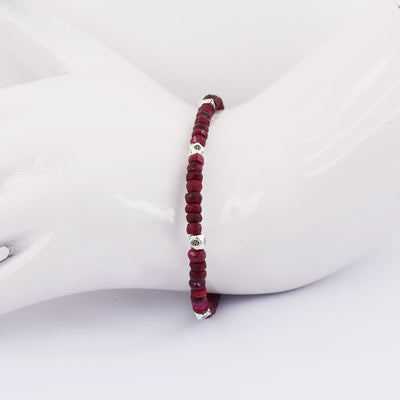 4-5 mm Ruby Gemstone Bracelet with Designer Silver Beads, AAA Certified - ZeeDiamonds