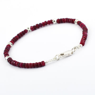 4-5 mm Ruby Gemstone Bracelet with Designer Silver Beads, AAA Certified - ZeeDiamonds
