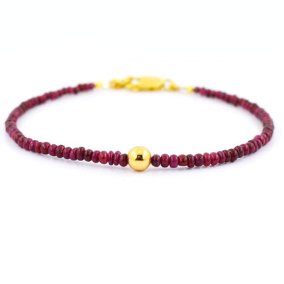 4-5 mm Ruby Gemstone Bracelet with Golden Foil Bead, 100% Certified - ZeeDiamonds