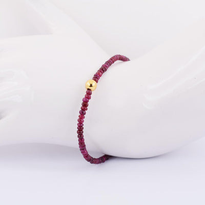 4-5 mm Ruby Gemstone Bracelet with Golden Foil Bead, 100% Certified - ZeeDiamonds