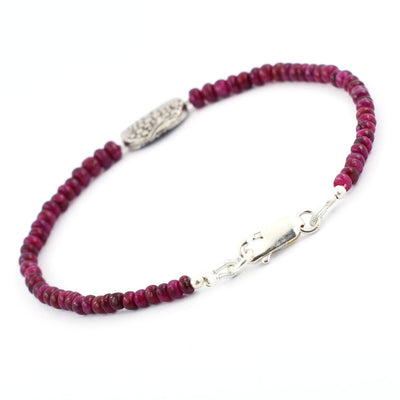 32 Ct Cabochon Ruby Gemstone Bracelet with Designer Silver Bead - ZeeDiamonds