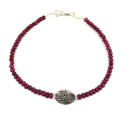 32 Ct Cabochon Ruby Gemstone Bracelet with Designer Silver Bead - ZeeDiamonds