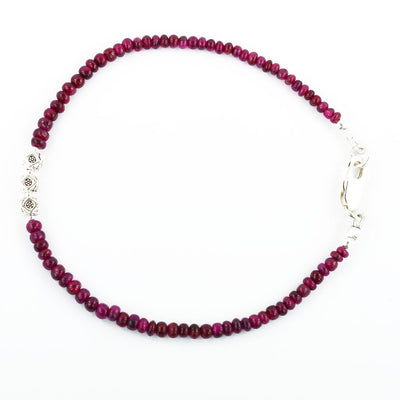 4-5 mm Ruby Gemstone Bracelet with Designer Silver Beads, Great Style - ZeeDiamonds