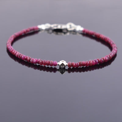 Certified 4-5 mm Ruby Gemstone Bracelet with Designer Silver Bead - ZeeDiamonds