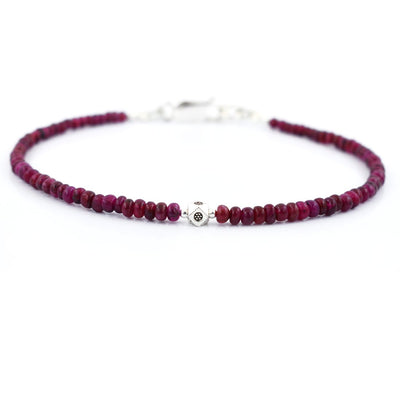 Certified 4-5 mm Ruby Gemstone Bracelet with Designer Silver Bead - ZeeDiamonds