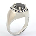 3 Ct Black Diamond Solitaire Ring With blue sapphire Accents - ZeeDiamonds