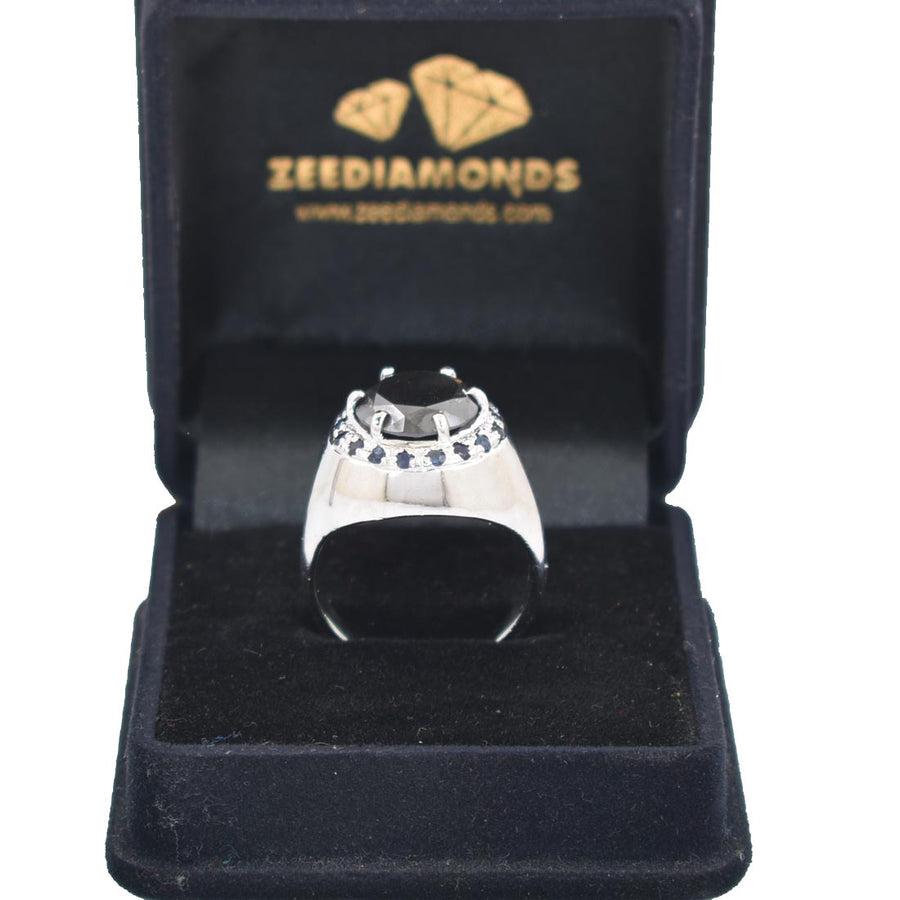 3 Ct Black Diamond Solitaire Ring With blue sapphire Accents - ZeeDiamonds