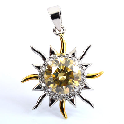 3.50 Carat Beautiful Champagne Diamond Sun Pendant in 925 Silver with Accents, Latest Design with Great Shine ! Gift For Birthday/Wedding! Certified Diamond - ZeeDiamonds