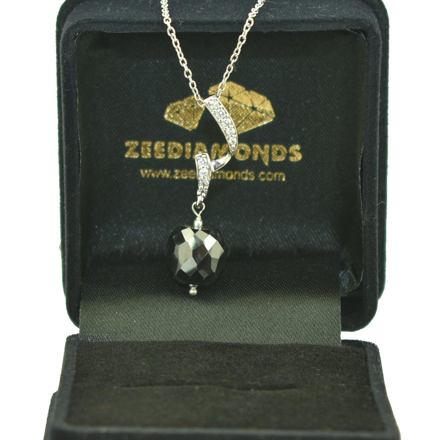 8 mm Black Diamond Bead Pendant with Diamond Accents - ZeeDiamonds