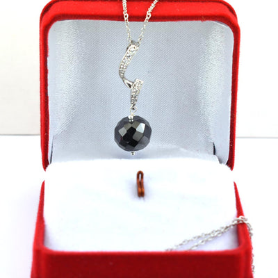 8 mm Black Diamond Bead Pendant with Diamond Accents - ZeeDiamonds