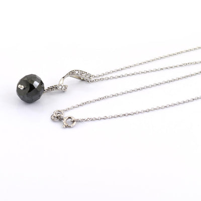 8 mm Black Diamond Bead Pendant with Diamond Accents - ZeeDiamonds