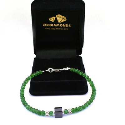 5 mm Emerald Gemstone Bracelet With 7 mm Black Diamond Bead - ZeeDiamonds