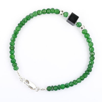 5 mm Emerald Gemstone Bracelet With 7 mm Black Diamond Bead - ZeeDiamonds