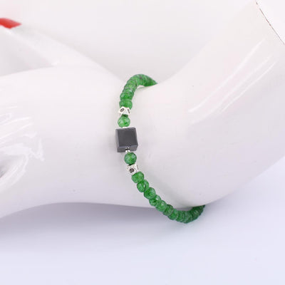 5 mm Emerald Gemstone Bracelet With 7 mm Black Diamond Bead - ZeeDiamonds