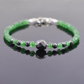 AAA Certified Emerald Gemstone Bracelet With Black Diamond Bead - ZeeDiamonds