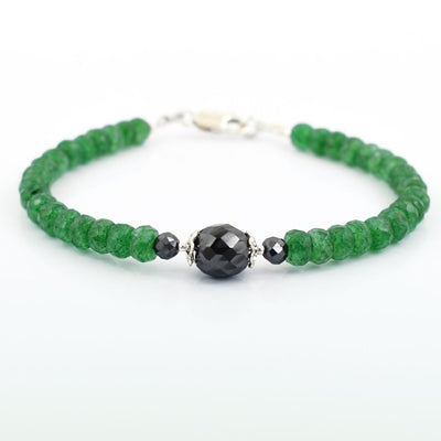 Certified 5mm Emerald Gemstone Bracelet With Black Diamond Bead - ZeeDiamonds