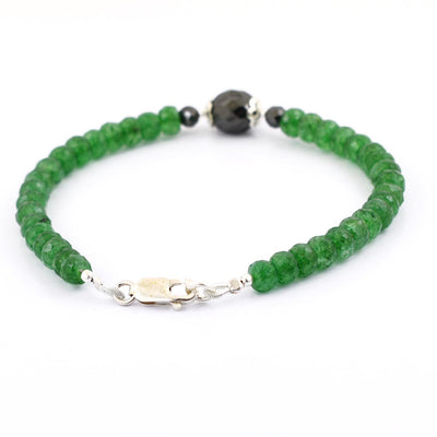 Certified 5mm Emerald Gemstone Bracelet With Black Diamond Bead - ZeeDiamonds