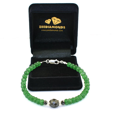 Certified 5mm Emerald Gemstone Bracelet With Black Diamond Bead - ZeeDiamonds