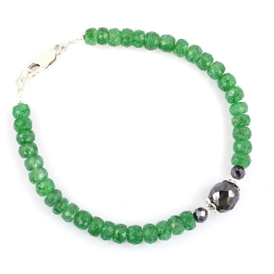 Certified 5mm Emerald Gemstone Bracelet With Black Diamond Bead - ZeeDiamonds