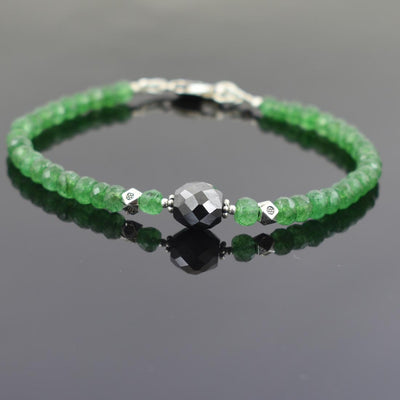 Emerald Gemstone Bracelet With 8 mm Black Diamond Bead, Great Design - ZeeDiamonds