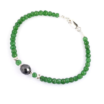 Emerald Gemstone Bracelet With 8 mm Black Diamond Bead, Great Design - ZeeDiamonds