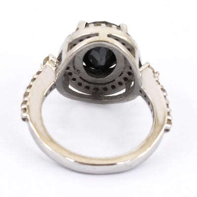 3.70 Ct Black Diamond Solitaire Cocktail Ring with Diamond Accents - ZeeDiamonds