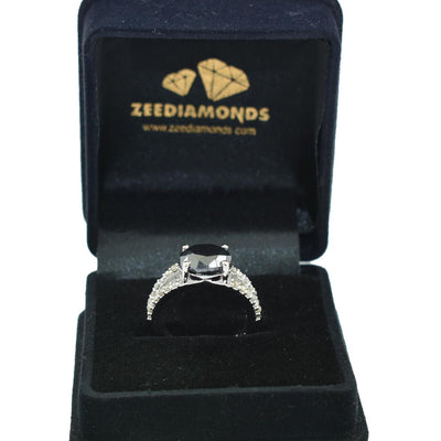 4.50 Ct Black Diamond Solitaire Designer Ring with Diamond Accents - ZeeDiamonds