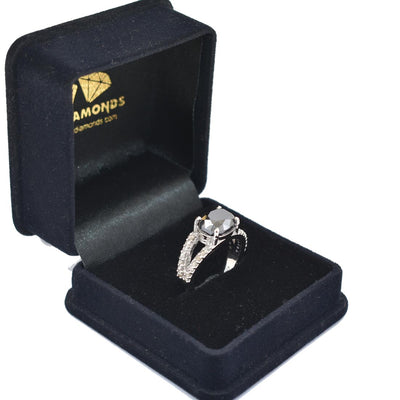 4.50 Ct Black Diamond Solitaire Designer Ring with Diamond Accents - ZeeDiamonds