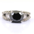 4.50 Ct Black Diamond Solitaire Designer Ring with Diamond Accents - ZeeDiamonds