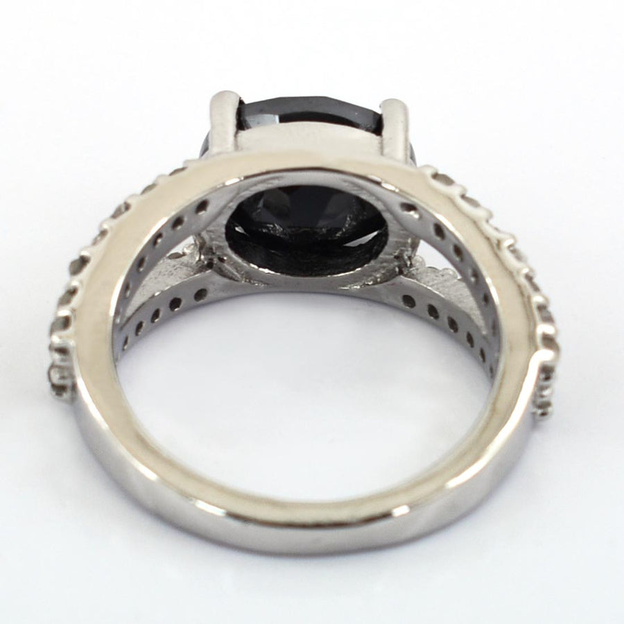 4.50 Ct Black Diamond Solitaire Designer Ring with Diamond Accents - ZeeDiamonds