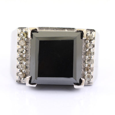 6 Ct Princess Cut Black Diamond Cocktail Ring with White Diamond Accents - ZeeDiamonds