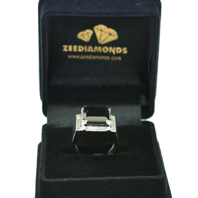 6 Ct Princess Cut Black Diamond Cocktail Ring with White Diamond Accents - ZeeDiamonds