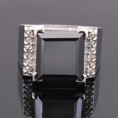 6 Ct Princess Cut Black Diamond Cocktail Ring with White Diamond Accents - ZeeDiamonds