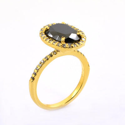 6 Ct Black Diamond Ring With White Diamond Accents in Halo Setting - ZeeDiamonds