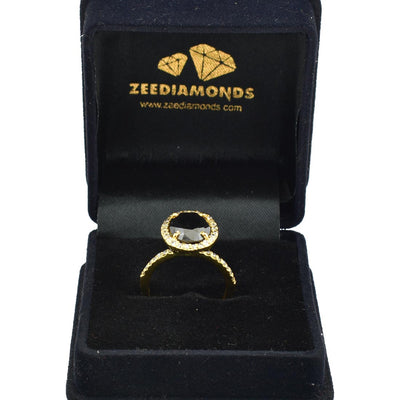 6 Ct Black Diamond Ring With White Diamond Accents in Halo Setting - ZeeDiamonds
