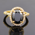 6 Ct Black Diamond Ring With White Diamond Accents in Halo Setting - ZeeDiamonds