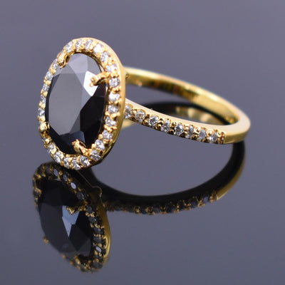 6 Ct Black Diamond Ring With White Diamond Accents in Halo Setting - ZeeDiamonds