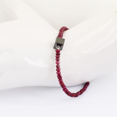 32.30 Ct, Ruby Gemstone Bracelet with Black Diamond Beads, Very Elegant - ZeeDiamonds