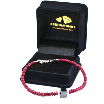32.30 Ct, Ruby Gemstone Bracelet with Black Diamond Beads, Very Elegant - ZeeDiamonds