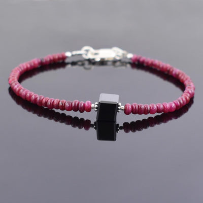 32.30 Ct, Ruby Gemstone Bracelet with Black Diamond Beads, Very Elegant - ZeeDiamonds