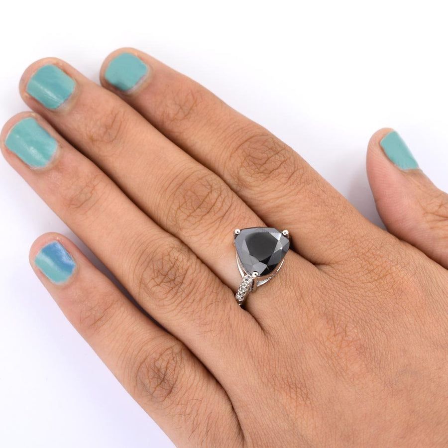 3 Ct Pear Shape Black Diamond Ring With Diamond Accents - ZeeDiamonds
