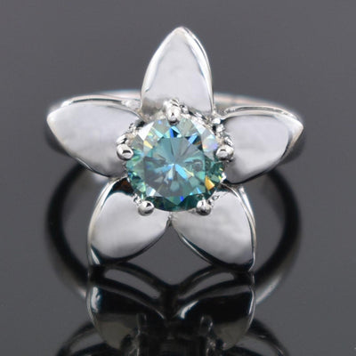 6mm Certified Blue Diamond Solitaire Ring- Lovely Gift, Flower Design - ZeeDiamonds